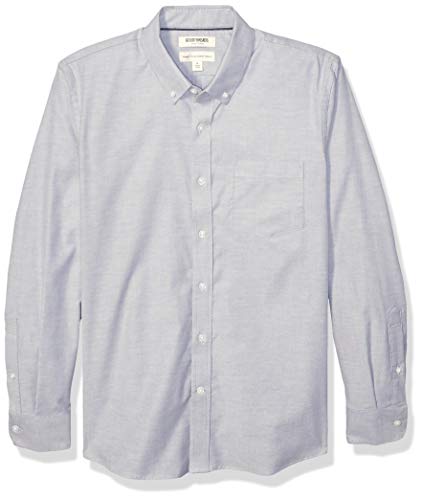 Amazon Brand - Goodthreads Men's Standard-Fit Long-Sleeve Wrinkle Resistant Comfort Stretch Oxford Shirt with Easy Care, Grey, Large