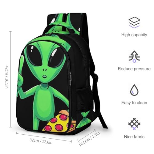 Backpack for Men Women, Cute Funny Space Alien Eating Pizza Peace Adjustable Strap Backpack for Travel, Business, Unisex Comfy Large Capacity Shoulder Bag2