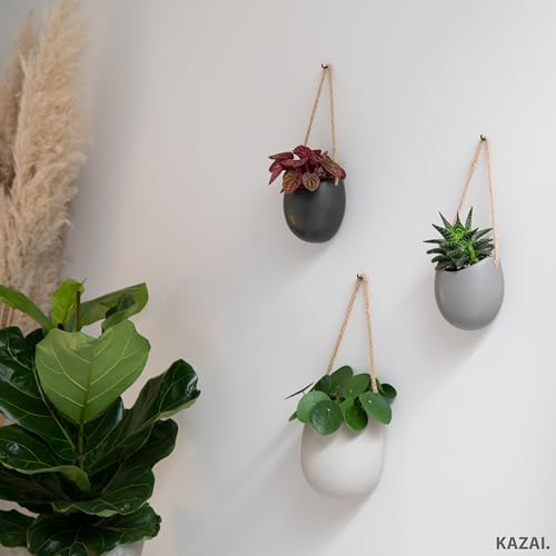 Kazai. Wall Planters -Ellie- | Hanging Ceramic Plant Pots 3 Pieces | Wall Decoration for Indoors, Balcony and Garden | Graphite (Matte)