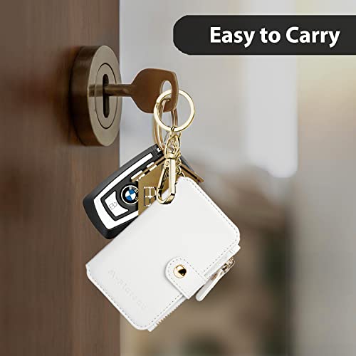 M-Plateau Off White Keychain Wallet, Wallet Women With Circle Coin Purse Keychain And Zipper Card Case,Trifold Leather Wallet With Id Window Gift For Women (White) #TOP3