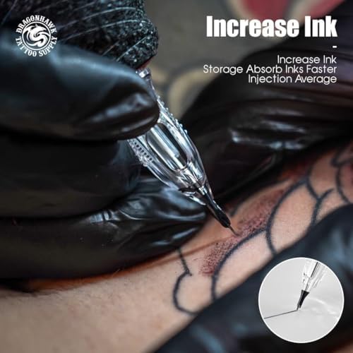 Dragonhawk C1 Tattoo Needles Cartridges 50Pcs Assorted #12 Mixed Sizes 3RL 5RL 7RL 9RL 5RS 7RS 9RS 7RM 9RM 9M Disposable Round Liner Shader Magnum Needles for Lining Shading - 3