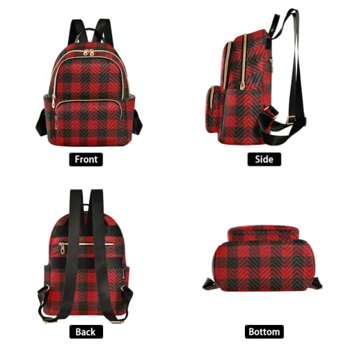 Image of ALAZA Red Black Plaid Checkered Christmas Women Backpack Purse 10L | Fashion Shoulder Bag Daypack Travel Bag Back Pack