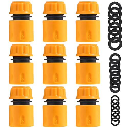 Miyobing 9 Pack Hose End Quick Connect Fitting 13mm (1/2 inch) and 15mm (5/8 inch) Garden Hose Quick Coupling Fittings for Connecting Garden Hoses