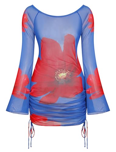 Image of ZAFUL Womens Swimsuit Cover Up Dress Off Shoulder Hollow Coverup Bathing Suit Mesh Swim Beach Dress
