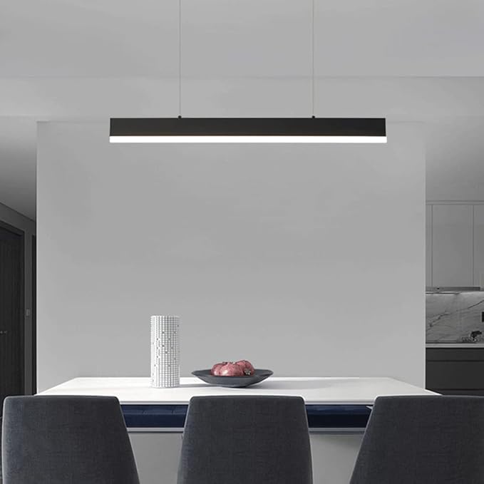 Mjsdjof Keukeneiland Hanglamp Zwarte Afwerking, Moderne LED 3000K Verlichting Hanglamp, Eetkamer Metalen Lange Strip Hanglampen, Eenvoudige Woonkamer Lineaire Decor Sfeer Lamp photo 2