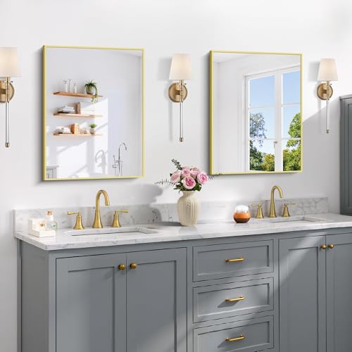 Image of COFENY Gold Bathroom Mirror for Wall, 18x24 Inch Rectangle Mirror with Metal Frame, Modern Vanity Mirrors for Bathroom Living Room, Entryway Hangs Horizontal or Vertical