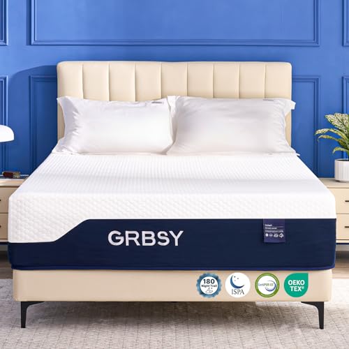Grbsy Queen Mattress Firm, 14 Inch Cooling Gel Memory Foam Mattress, IceSilk Cover for Hot Sleepers, Back Pain Relief, Motion Isolation, Fiberglass-Free, CertiPUR-US, Queen Mattress in Box