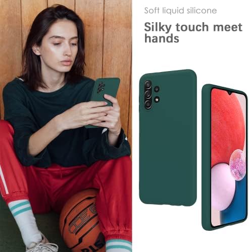 YATWIN Silicone Case for Samsung Galaxy A13 4G with Screen Protector, Soft-Touch, Shockproof, DustProof, Antiskid Full Body Armour Phone Cover for Samsung Galaxy A13 4G - Dark Green