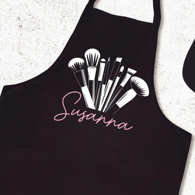 Miniatura 4 de Delantal de artista de maquillaje personalizado con nombre (blanconegro)