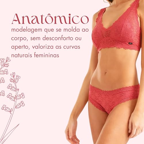 Conjunto Lingerie Sutiã & Calcinha Biquíni Renda She by Mash Feminino Adulto, Rosa Avermelhado, M -