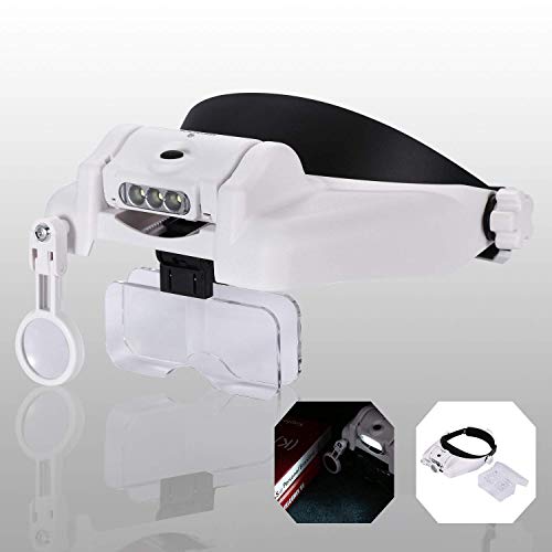 YOCTOSUN LED-Licht Hands Free Lupe, wiederaufladbare Stirnband Leuchtlupe Visier -1X zu 14X Zooms Headset Head Mounted Lupen mit Beleuchtung