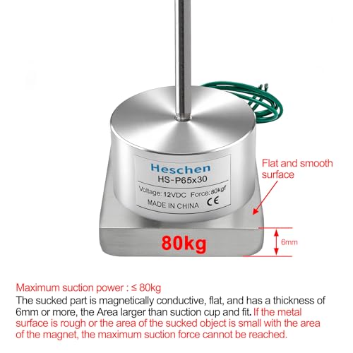 Heschen Elektromagnet Magnet Solenoid, P65/30, OD 65mm, DC12V 13W, 80kg/176lb