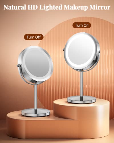Gospire 7" Makeup Mirror With Lights And Magnification 1X / 10X, 360° Rotation Lighted Magnifying Mirror With Dual Power Supply, Light Up Mirror For Makeup Led Vanity Mirror For Women – Chrome #TOP2
