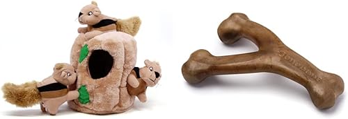 Outward Hound Hide A Squirrel - Rompecabezas de peluche para perro, grande y Benebone Wishbone duradero, juguete masticable para masticadores