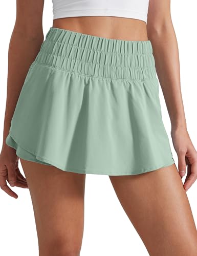 Image of CRZ YOGA Ruffle Skirt Overlay Athletic Shorts | High Waisted, Quick Dry, Lightweight, Flowy, A Zip Pocket, for Women
