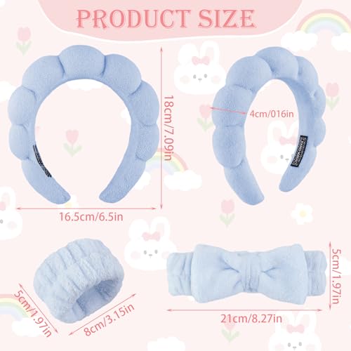 YUXIANLB Spa Headband for Washing Face Skincare Headbands for Women Makeup Terry Cloth Towel Hairband for Skincare Sponge Puffy Make Up Hair Band for Women Face Washing Wristband Pack of 4 (Blue) - Image 2
