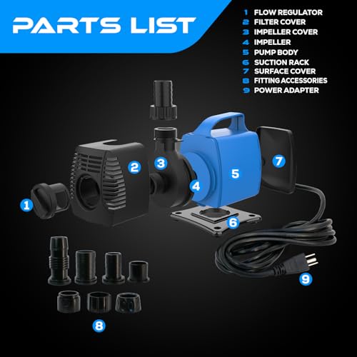 JAJALE 634 GPH Amphibious Submersible and Inline Water Pump - For Aquarium, Pond, Hydroponics, Fountain with Ceramic Shaft, 6.39 ft Lift, 35W by JAJALE - Image 3
