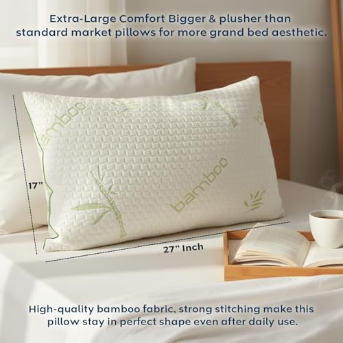 Image of AYKA Premium Bamboo Microfibre Pillow for Sleeping, Set of 4 | 17x27 Inch Hotel Luxury Bed Pillows | 100% Virgin Fiber Fill, Soft & Fluffy | Neck Support for Side, Back & Stomach Sleepers