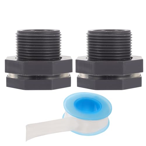 Abaodam Conector De Mamparo PVC 3/4 Pulg para Tanque De Agua y Barril De Lluvia, 2 Piezas Cinta De Sellado, Accesorio Resistente y Duradero para Montaje En Riego Doméstico y Jardín
