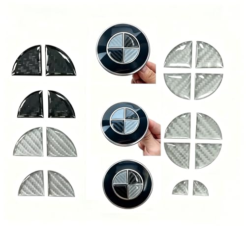 YUUKUVEP 3D Epoxy Resin Sticker Compatible with BMW Emblem Silver Black Carbon Fiber Stickers A Set of 7 Pieces for the Entire Vehicle