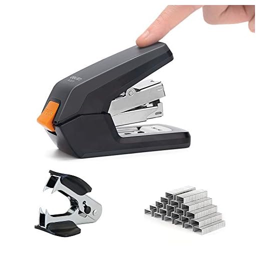 Deli Effortless Standard Desktop Stapler, One Finger Touch Stapling, Easy to Load Ergonomic Stapler, 25 Sheet Capacity, Includes 1000 Staples and A Staple Remover