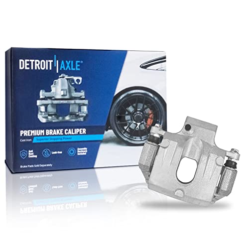 Image of Detroit Axle - Rear Disc Brake Rotors + Left Brake Caliper Replacement | for Chevy Traverse GMC Acadia Buick Enclave Saturn Outlook - 3pc Set