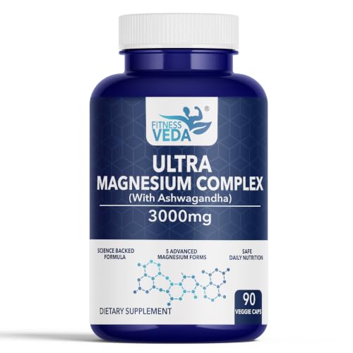 Image of Fitness Veda Ultra Magnesium Complex with Ashwagandha, Vitamin B6 & 5 Magnesium Forms, 3000mg, 90 Veggie Capsules