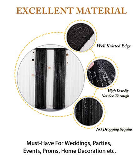 Black Sequin Backdrop Curtains 2 Panels Seuqin Bakdrop 4X8Ft Shimmer Backdrop For Photograph Wedding Backdrop Drapes Black Glitter Backdrop Curtain #TOP3