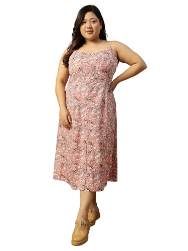 Image of Women Plus Size Pink Floral Print A-Line Sleeveless Summer Midi Dress & Maxi 2XL /3XL /4XL /5XL /6XL /7XL /8XL.