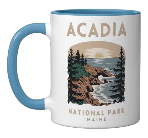 Outdoor Nature Hiking Acadia National Park Maine Ceramic Mug, Blue/White