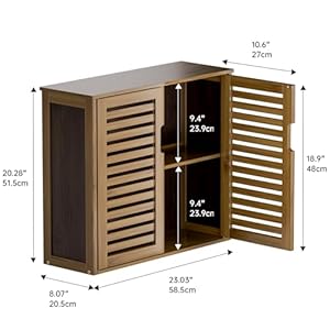 HITNET Medicine Cabinet, Bathroom Storage Cabinet Wall Mounted, Over The Toilet Space Saver Organizer with Doors and Bamboo Shelves, Walnut HITNET Medicine Cabinet Bathroom Storage Cabinet Wall Mounted Over The Toilet Space Saver Organizer with Doors and Bamboo Shelves Walnut