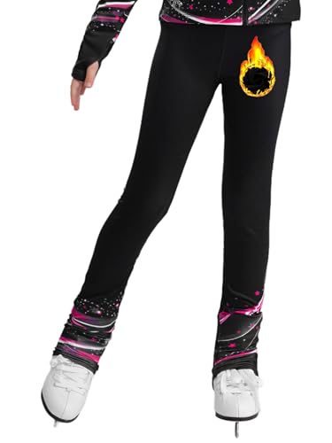 Jugaoge Kids Girls Fleece Figure Skating Pants High Waist Ice Skating Sports Leggings Bootcut Yoga Tights
