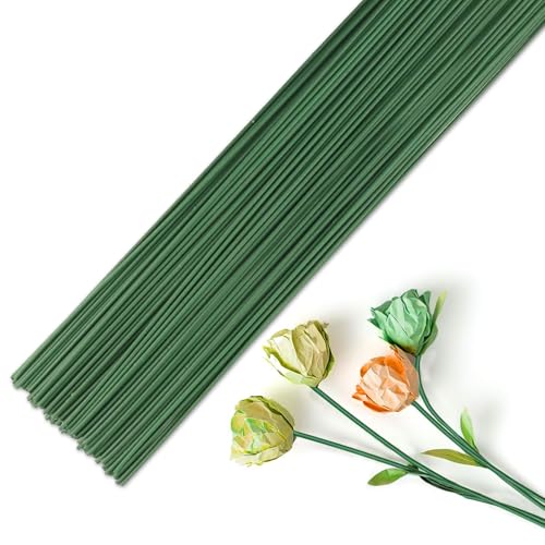 Fogcosy 100 Pcs Plastic Flower Stems - Artificial Floral Stems, Green Floral Stem for Flower Arrangements DIY, Bouquet Stem Wrapping and Crafts, Ideal for Crafts and Florists (17cm/6.7inch)