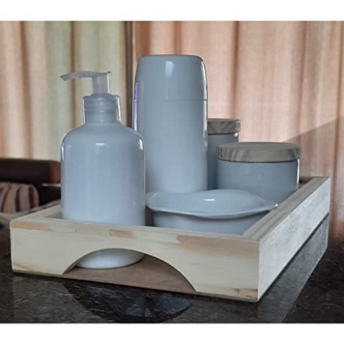 Kit higiene bebê 6 peças - Bandeja, Garrafa térmica, potes, porta álcool e molhadeira - Peças porcel