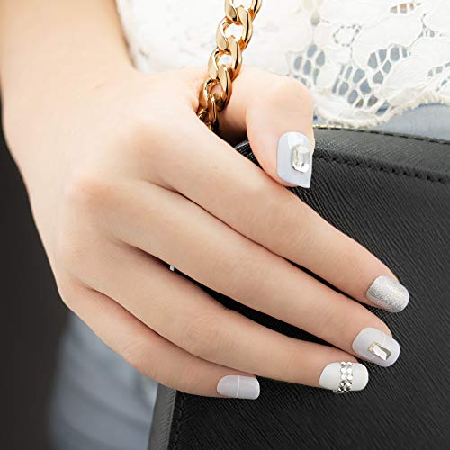 MUSE & Co Dazzling Rhinestone Stick On Nails, Light Blue with Jewels and Charm "Radiant Sky", Luxurious Elegant Nails, S