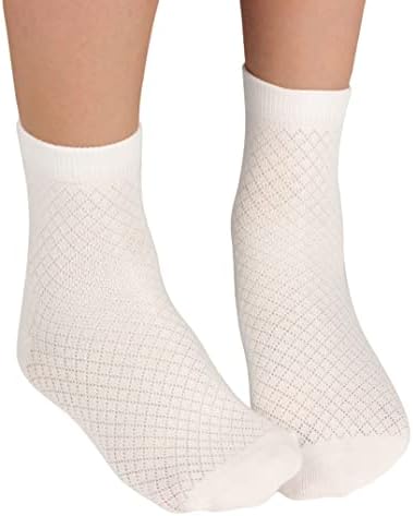 COTTON DAY Girls Thin Lightweight Dressy Ankle Short Socks Black White (4-6 Years Size 6)