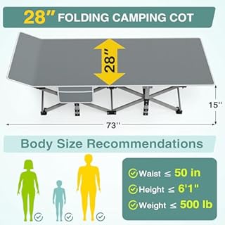 ZENPETIO Camping Cot for Adults, Heavy-Duty Portable Cot Bed with Mattress, Foldable Padded Sleeping Cots for Camping Travel Tent Day Bed Outdoor & Home Guest, Max Load 500 LBS, 75x28x15”