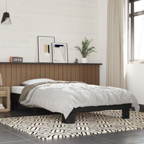 vidaXL Single Bed Frame Base 90x190 cm - Black Engineered Wood and Metal, Plywood Support Slats for Bedroom Furnishing