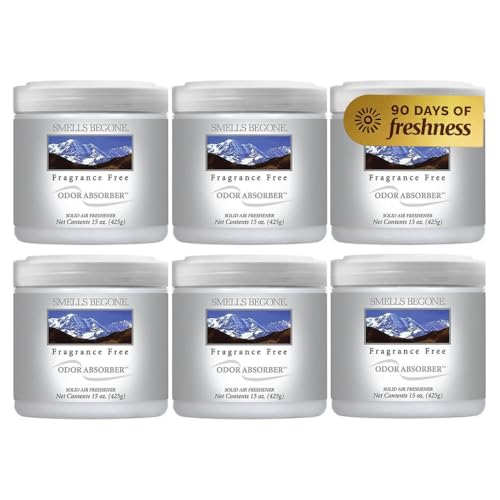 SMELLS BEGONE 15oz Gel Odor Eliminator - Absorb & Remove Tough Odors in Pet Areas, Bathrooms, Basements, Garage, Cars, RVs & Boats - Eliminate Odors Quickly (6-Pack, Fragrance Free)