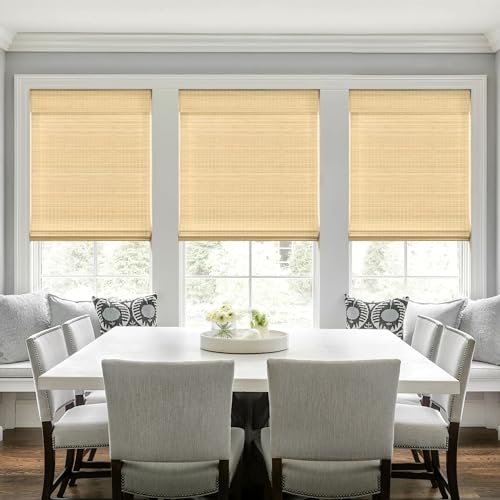 LazBlinds No Tools No Drill Cordless Bamboo Roman Shades, Privacy Room Darkening Window Treatment, Roll Up Bamboo Blinds for Window 26'' W x 64'' H, DP-Natural by LazBlinds - Image 4