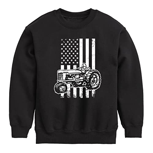 Instant Message - Tractor American Flag - Toddler & Youth Crewneck Fleece Sweatshirt