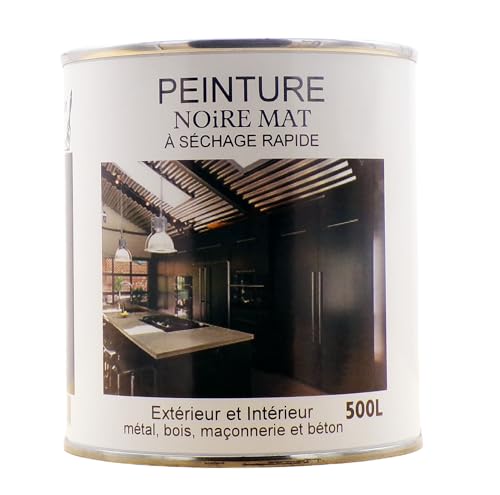 Midi Decor Peinture Noire Acrylique pour Métal, Bois, Maçonnerie pour l'extérieur et l'intérieur - Séchage Rapide 500ml - 7m