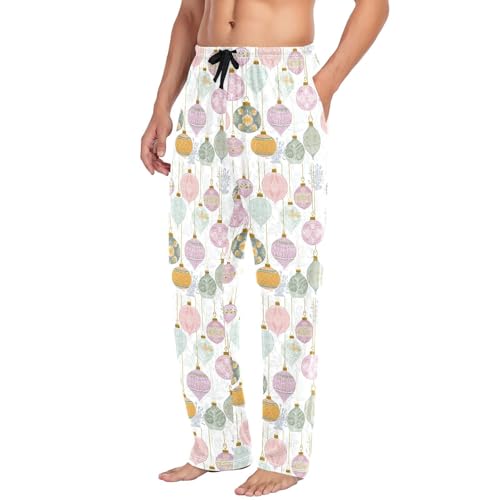 Christmas Baubles Men's Pajamas Pants Cotton Sleep Bottoms Pants Lounge Sleepwear - S4
