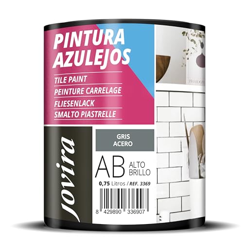 JOVIRA PINTURAS Pintura para Azulejos, Alto Brillo al Agua. Da una imagen nueva a tu cocina y baño. (750 Mililitros, Gris Acero) B-4