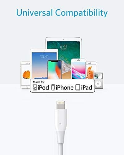 Anker Powerline 6ft Lightning Cable, MFi Certified for iPhone Xs/XS Max/XR/X / 8/8 Plus / 7/7 Plus / 6/6 Plus / 5s / iPad, and More (White)