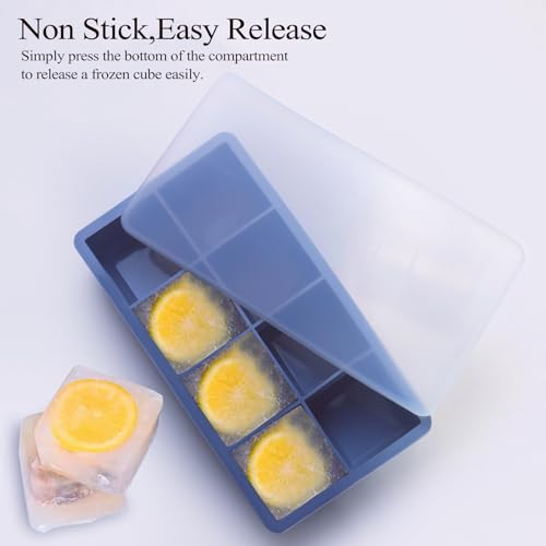 Image of 1 /2 Cup Silicone Freezer Tray With Lid - Silicone Freezer Molds 4-Pack For meal prep & freezing of various sauces and other dishes, makes 32 perfect 1 /2 cup portions cubes (Blue 4 Pack)