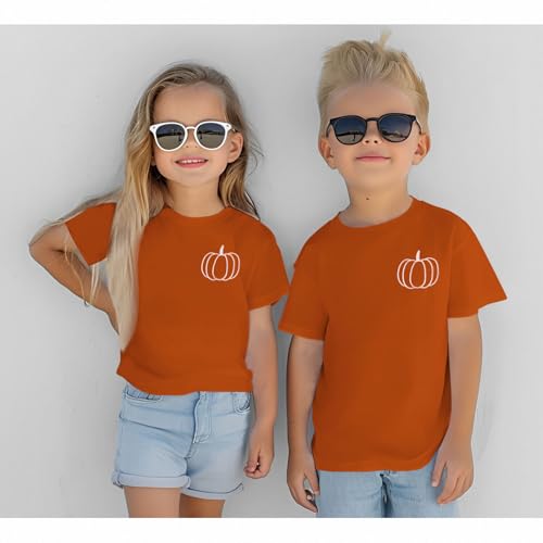 Kid Boys Girls Halloween Shirts Cute Embroidery Pumpkin T-Shirts Spooky Season Tees Outfits Short Sleeve Fall Tops4