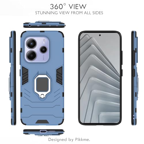 Image of Pikkme D5 Tough Armor Bumper Case | 360 Protection Case | Ring Holder Stand Back Cover for Redmi Note 14 5G (Blue)