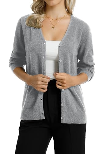 Image of QUALFORT Women's 100% Cotton Lightweight Cardigans Long Sleeve Knitted Button Down Sweater