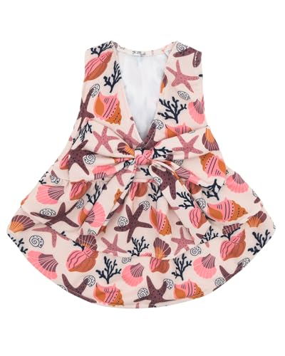Image of CuteBone UPF50+ Dog Dresses for Small Dogs, Summer Sleeveless Deep V-Back Pet Dress with Big Bow, Breathable Swimwear Fabric, Cooling Stretchy Puppy Clothes for Outdoor Wedding Party Beach DV10L